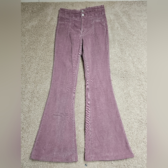 We The Free Free People Womens 27 Jayde Corduroy Lavender Flare Retro High Rise - Picture 1 of 9